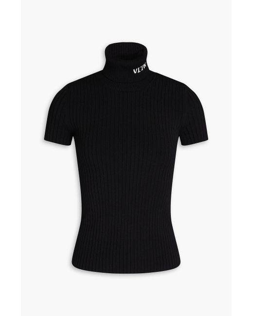 Valentino Garavani Black Ribbed-knit Turtleneck Top