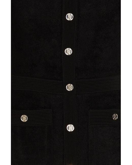 Sandro Black Button-embellished Bouclé-knit Mini Dress
