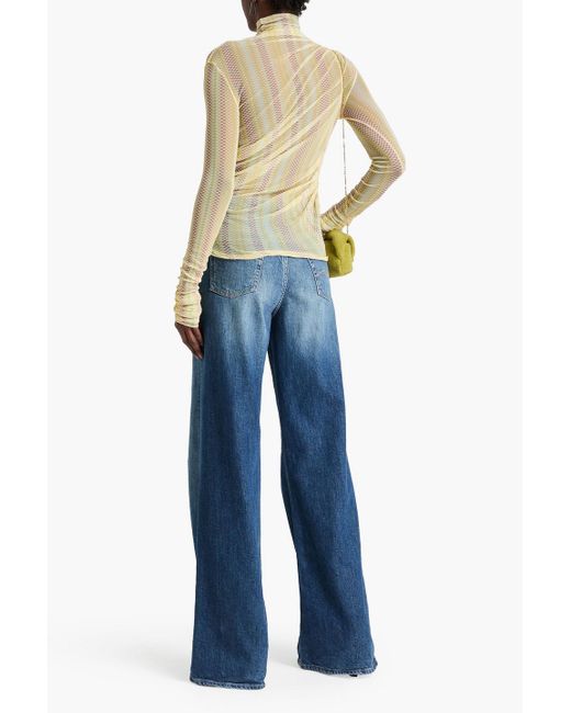 Missoni Natural Ruched Checked Mesh Turtleneck Top