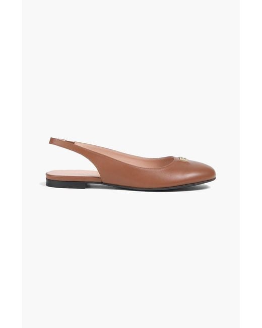 Bally Brown Embellished Leather Slingback Flats