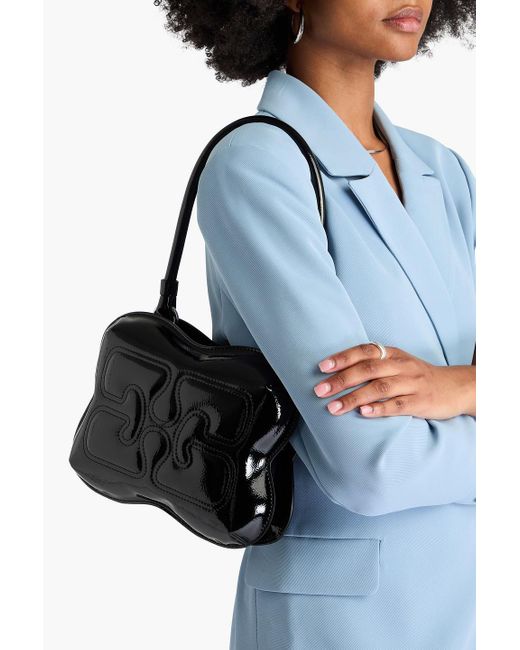 Ganni Black Butterfly schultertasche aus gemischtem leder