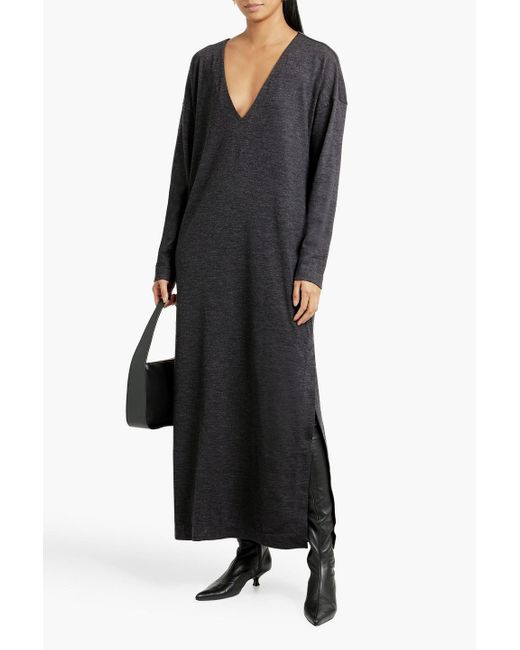 Brunello Cucinelli Black Wool-blend Jersey Maxi Dress