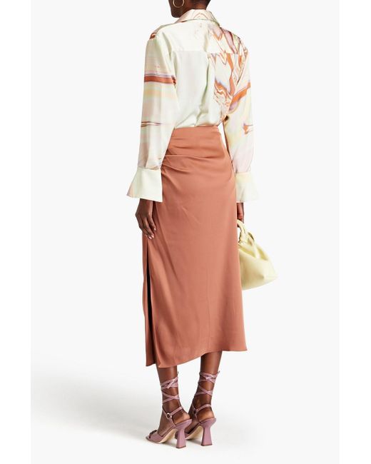 Jonathan Simkhai Orange Marguerite Ruched Satin Midi Skirt