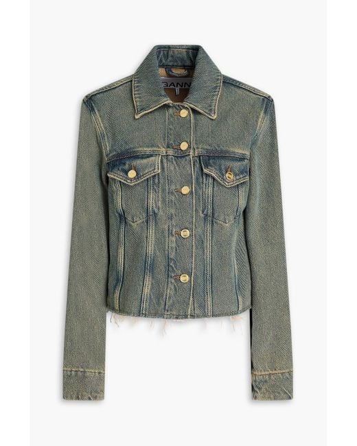 Ganni Green Frayed Denim Jacket