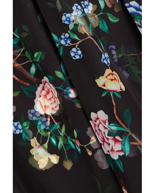 Marchesa Black Ruffled Floral-print Chiffon Gown