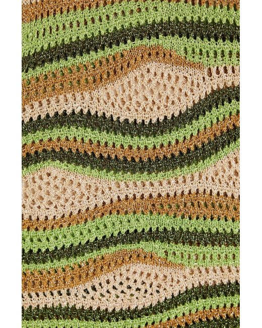 Sandro Green Cropped Metallic Pointelle-knit Top