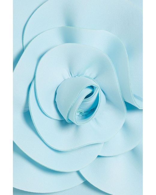 Badgley Mischka Blue Strapless Floral-appliquéd Scuba Midi Dress