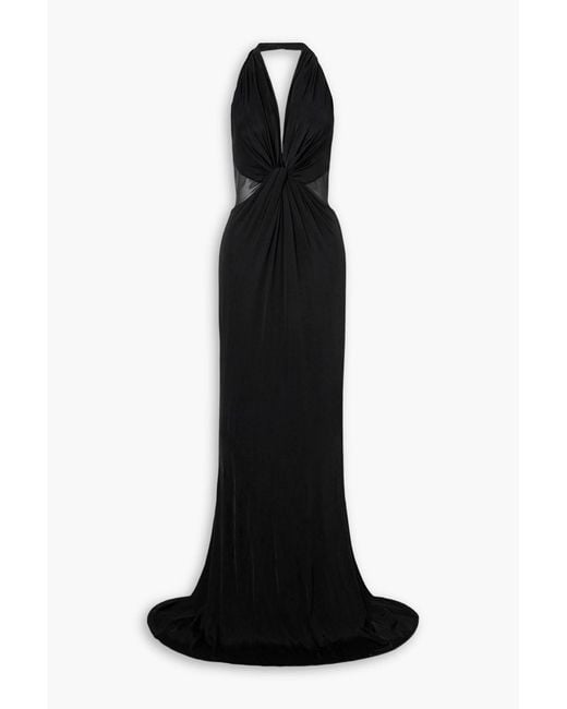 Tom Ford Black Twist-front Chiffon-trimmed Jersey Gown