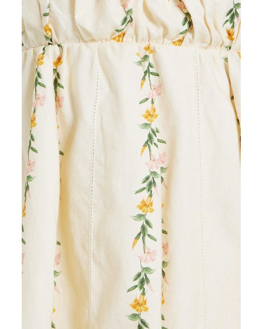 Agua Bendita Natural Limonaria Ranas Gathered Floral-print Linen Midi Dress