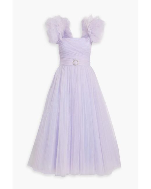 Jenny Packham Purple Ruffled Tulle Midi Dress