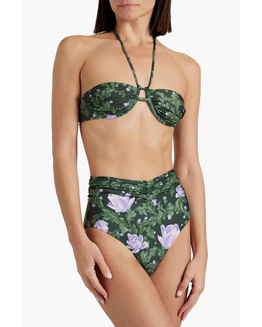 Agua Bendita Green Vainen Peonia Ocaso Ruched Floral-print High-rise Bikini Briefs