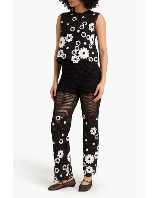 Maje Black Crocheted Cotton Flared Pants