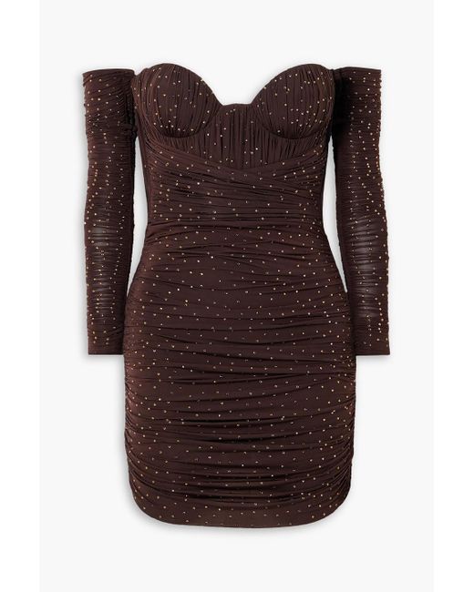 Alex Perry Brown Koda Ruched Crystal-embellished Stretch-jersey Mini Dress And Gloves Set