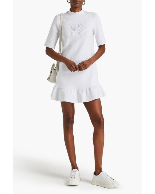 Emporio Armani White Minikleid aus jersey aus einer baumwollmischung mit stickereien