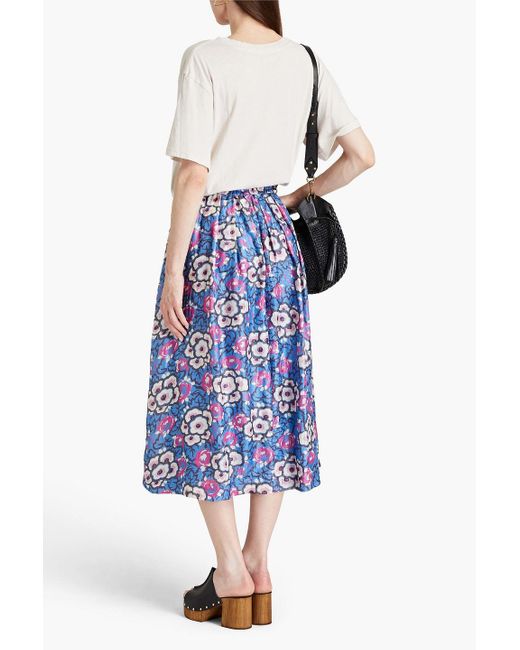 Isabel Marant Blue Pleated Floral-print Silk Culottes