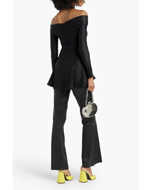 Rabanne Black Off-the-shoulder Ruched Stretch-jersey Peplum Top