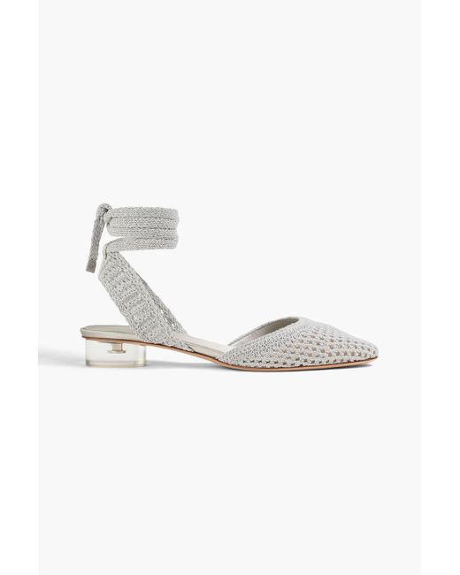 Giorgio Armani Gray Crochet-Knit Mules