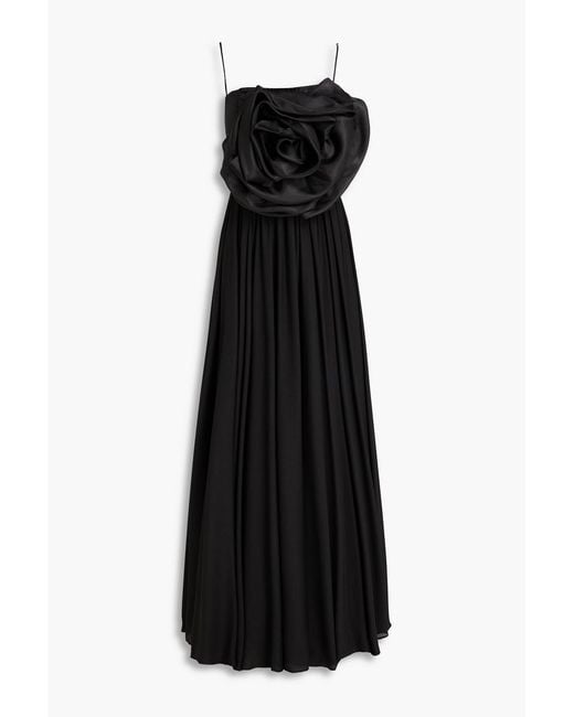 LEO LIN Black Bloom Rose Floral-Appliquéd Organza Maxi Dress