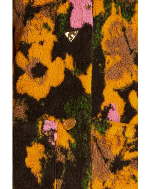 Rejina Pyo Yellow Floral-print Faux Shearling Coat