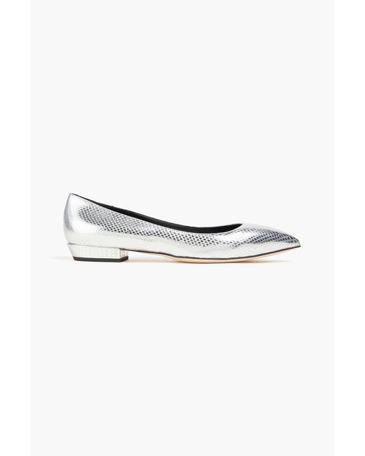 Giuseppe Zanotti White Snake-Effect Leather Point-Toe Flats