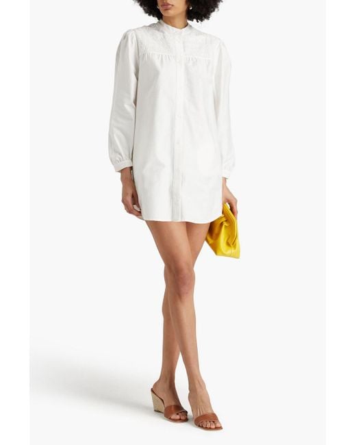 Maje White Bead-embellished Cotton Mini Shirt Dress
