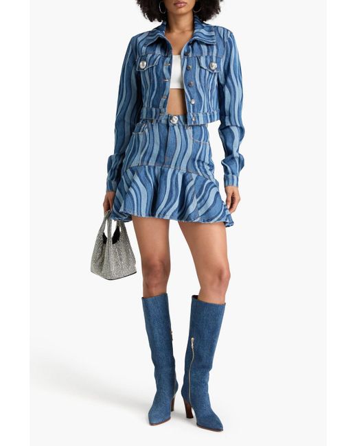 Area Blue Cropped Printed Denim Jacket