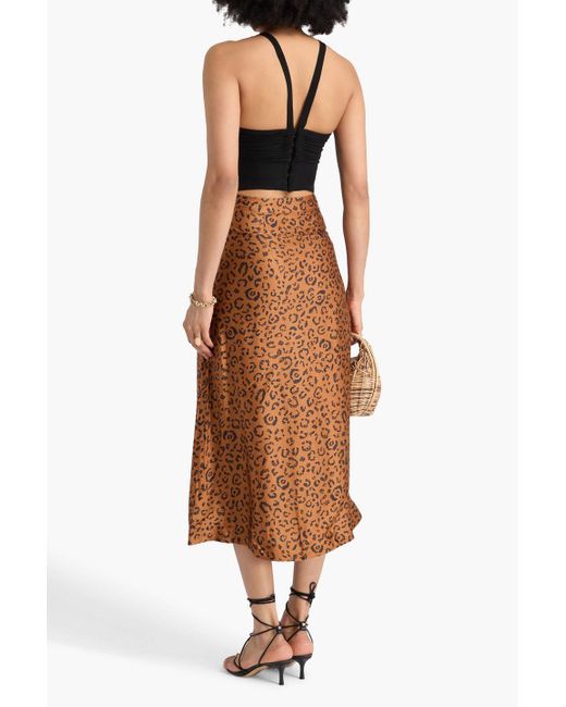 Farm Rio Brown Leopard-print Satin-twill Midi Skirt