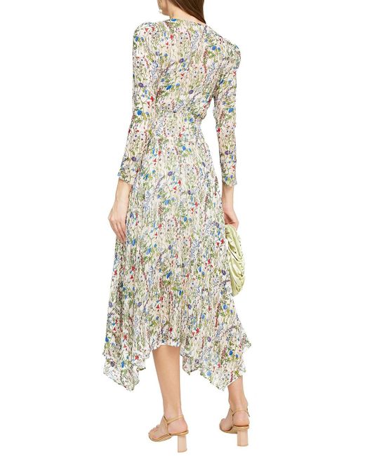 Maje Rangley Asymmetric Metallic Fil Coupe Floral Print Chiffon Midi Dress In Beige Natural Lyst