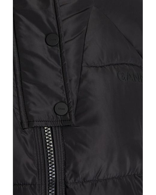 Ganni Black Quilted Shell Hooded Coat