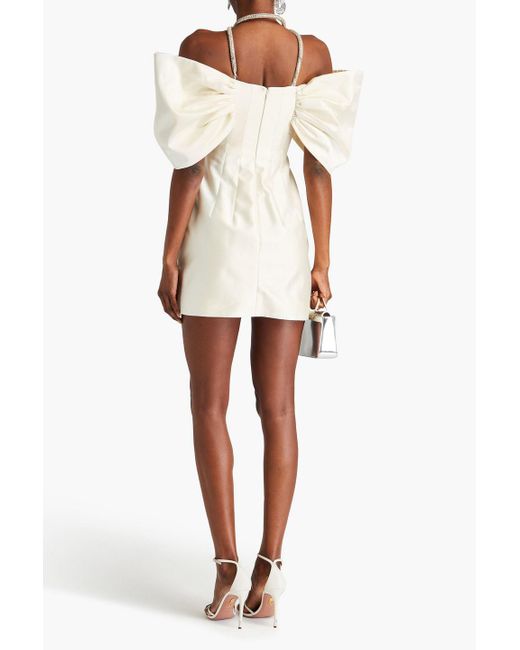 Rachel Gilbert Natural Lexie Off-the-shoulder Embellished Wool And Silk-blend Mini Dress