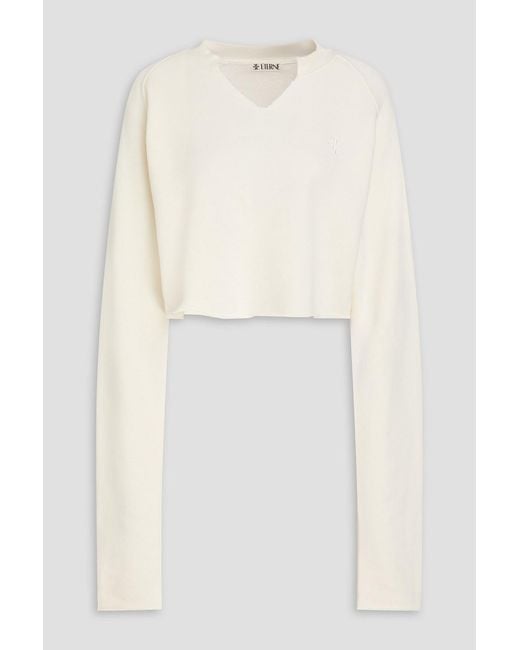 ÉTERNE White Cropped French Cotton And Modal-Blend Terry Sweatshirt