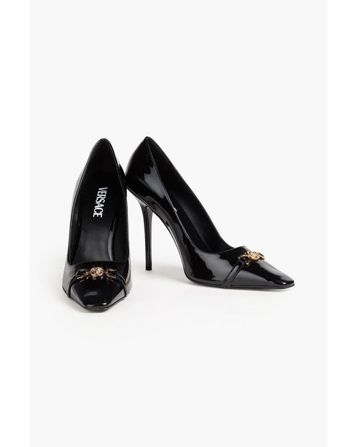 Versace Black Medusa Embellished Patent-Leather Pumps