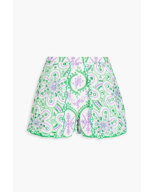 Charo Ruiz Green Alida Broderie Anglaise Cotton-Blend Shorts
