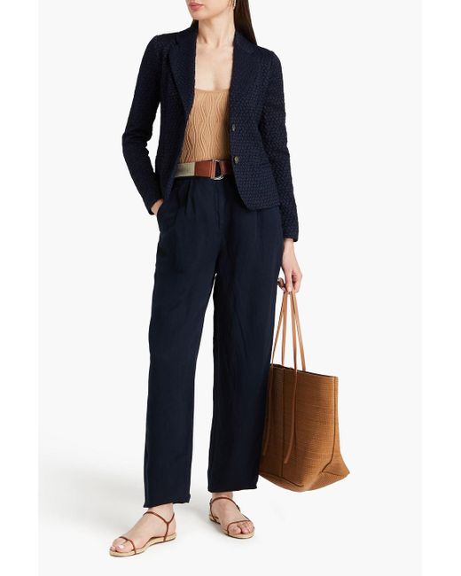 Emporio Armani Blue Belted Lyocell And Linen-blend Wide-leg Pants