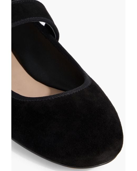 Stuart Weitzman Black Piper Faux Pearl-Embellished Suede Mary Jane Flats