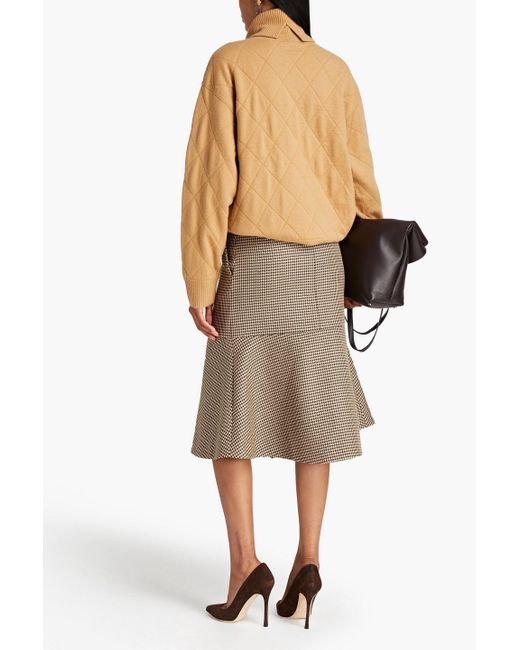 Stella McCartney Natural Fluted Houndstooth Wool-tweed Midi Skirt