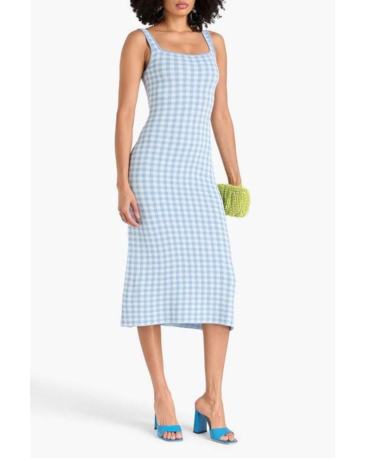 Staud Blue Katie Checked Stretch-Knit Midi Dress