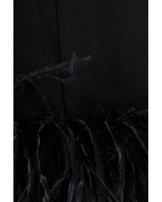 16Arlington Black Cropped Feather-embellished Crepe Top