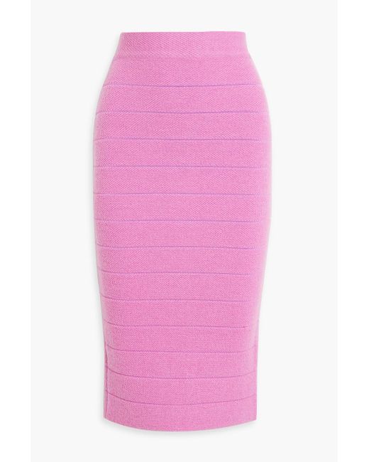 Hervé Léger Pink Textured-bandage Midi Skirt