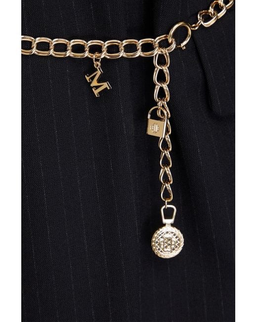 Maje Black Pinstriped Chain-embellished Crepe Blazer