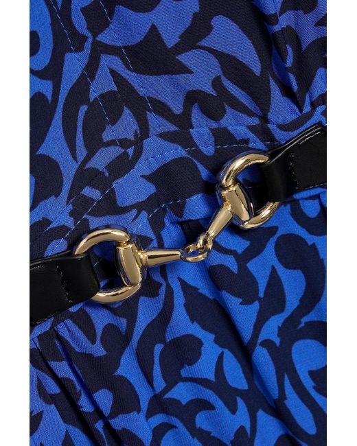 10 Crosby Derek Lam Blue Amanza Pussy-bow Printed Crepe De Chine Midi Dress