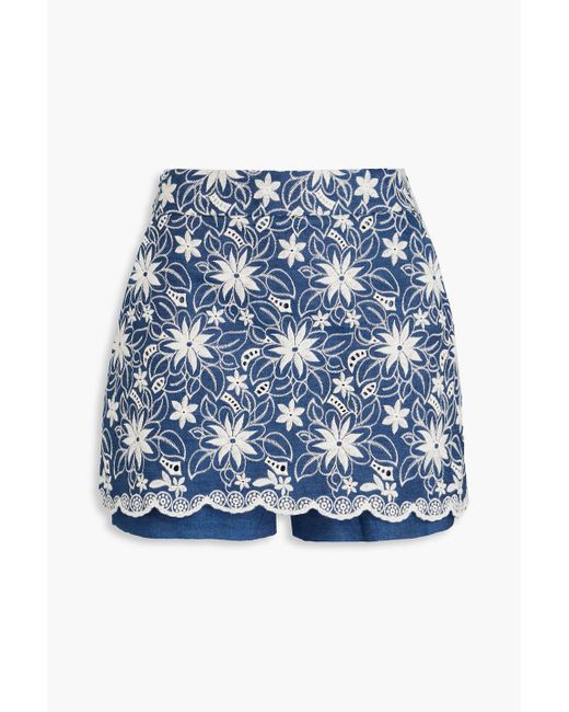 Maje Blue Broderie Anglaise Cotton-blend Shorts