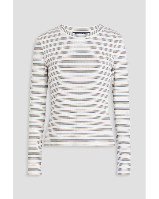Veronica Beard Gray Pruitt Striped Ribbed Cotton-blend Jersey Top