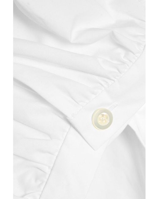 FRAME White The Gathered Cotton-Poplin Top
