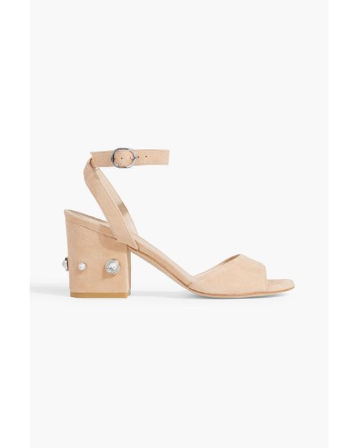 Stuart Weitzman White Alshn 75 Crystal-Embellished Suede Sandals