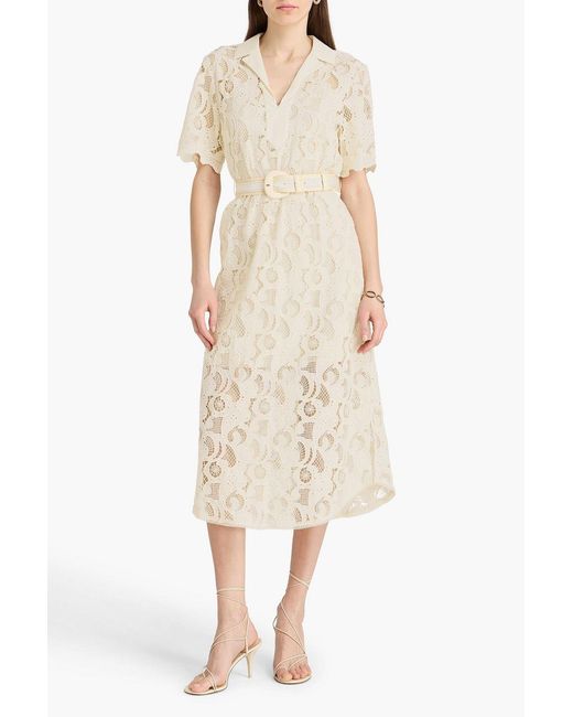 Saloni Natural Suni Belted Broderie Anglaise Cotton Midi Shirt Dress