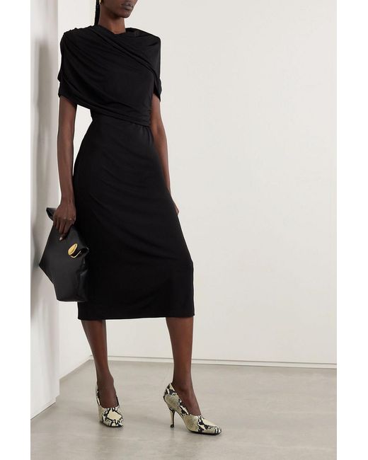 Stella McCartney Black Draped Cape-Effect Stretch-Jersey Midi Dress
