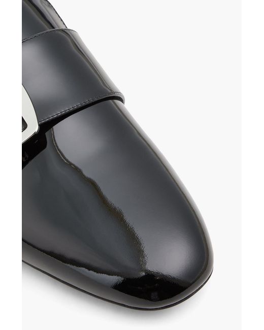 Bally Black Boucle Buckled Patent-Leather Collapsible-Heel Loafers