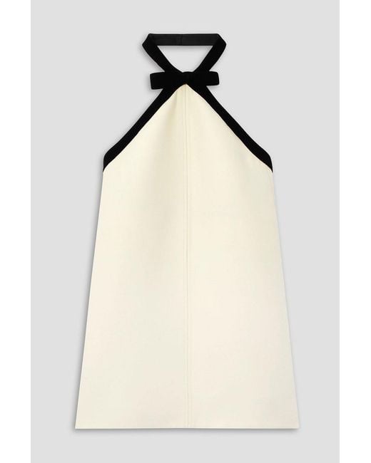 Tom Ford Natural Bow-embellished Velvet-trimmed Wool And Silk-blend Crepe Mini Dress