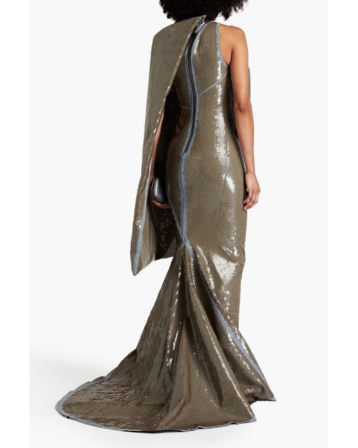 Rick Owens Natural Draped Sequined Denim Gown